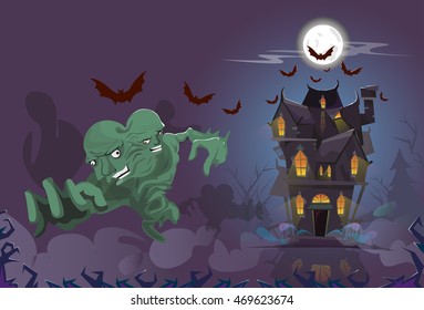 Happy Halloween Monster Night House Party Invitation Card Flat Vector Illustration