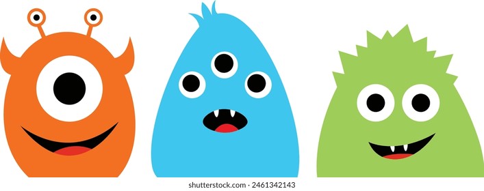 Happy Halloween Monster set. Cute cartoon scary funny character. Flat simple design