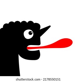 Happy Halloween. Monster silhouette in the corner. Black Funny cute cartoon kawaii baby character. Red tongue. Flat design. White background. Isolated Vector illustration