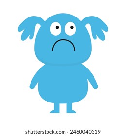 Happy Halloween. Monster standing. Blue silhouette icon. Eyes, ears, hands. Cute cartoon kawaii funny sad baby character. Childish style. Flat design. White background. Isolated. Vector