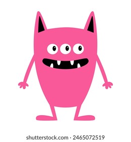 Feliz Halloween. Monstruo de pie. Tres ojos, orejas, piernas, manos. Icono de silueta rosa. Lindo personaje de dibujos animados kawaii bebé divertido. Estilo infantil. Diseño plano. Aislado. Fondo blanco. Vector