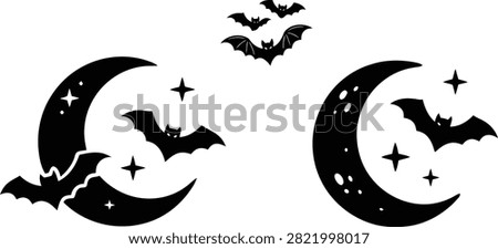 Happy halloween moon and flying bats graphic illustration with halloween crescent illustration celebration seasonal silhouette mystical atmospheric astronomy minimalist decorative nighttime