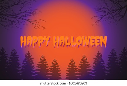 Happy Halloween, moon and trees, abstract background.