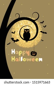 Happy Halloween, moonlit night, owl