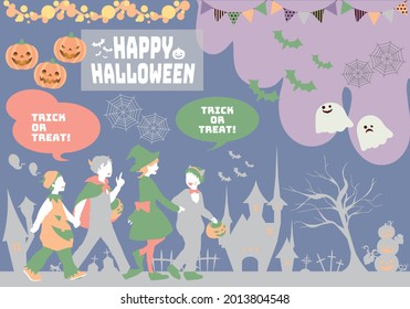 Happy Halloween motif set illustration.