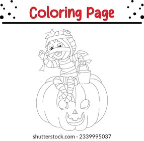 feliz página de colorido de la momia de Halloween para los niños.
