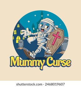 Happy Halloween Mummy Curse badge and label sticker, banner, patch, greeting card and invitation Vector illustration