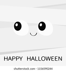 Happy Halloween. Mummy monster square face. Cute cartoon funny spooky baby character. Mum head with eye and smile. Greeting card. Flat design. White background. Isolated. Vector illustration