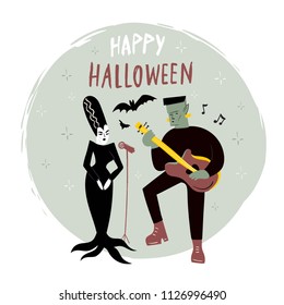 Happy halloween. Music band. Hand drawn vector illustration