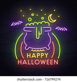 Happy Halloween. Neon sign, bright signboard, light banner. 