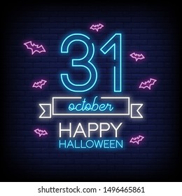 Happy Halloween in neon signs style