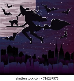 Happy Halloween night background, vector illustration