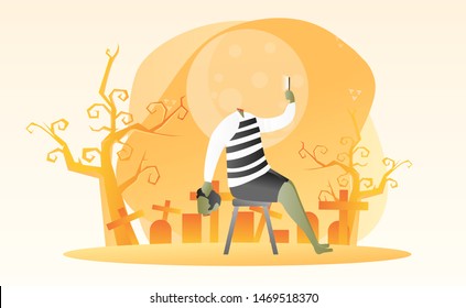 Happy halloween night banner and background illustration template. It can be used as web banner, digital flyer and poster and can also be printed