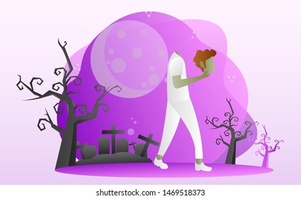 Happy halloween night banner and background illustration template. It can be used as web banner, digital flyer and poster and can also be printed
