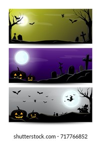 happy halloween night banner set, vector illustrator