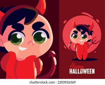 happy halloween night, boy in devil costume