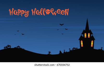 Happy Halloween night with castle vector illustration