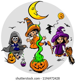 happy halloween night and children