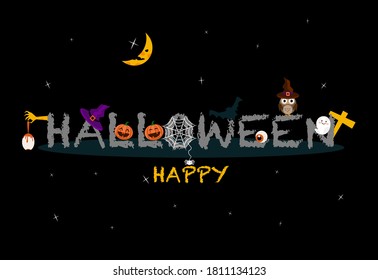 Happy Halloween night concept. Black background and star around. Vector illustration.