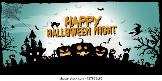 Happy Halloween Night Concept Vector Banner