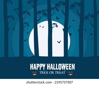Happy Halloween Night Forest Flat Illustration
