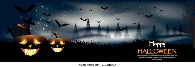 Happy halloween night party background with creative glowing pumpkin on horror background