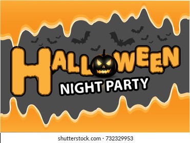 Happy Halloween night party black pumpkin bat orange liquid on gray design holiday festival background vector illustration.