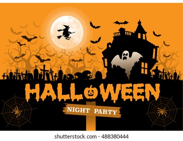 Happy Halloween night party holiday orange design vector illustration.