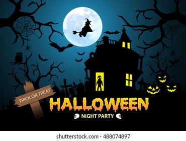 Happy Halloween night party trick or treat festival holiday design vector illustration.