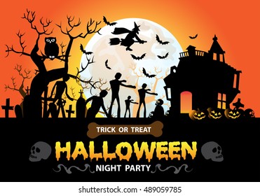 Happy Halloween night party trick or treat festival holiday orange design vector illustration.