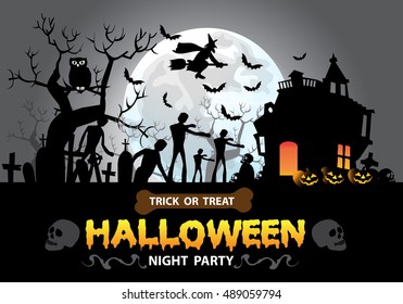 Happy Halloween night party trick or treat festival holiday gray design vector illustration.