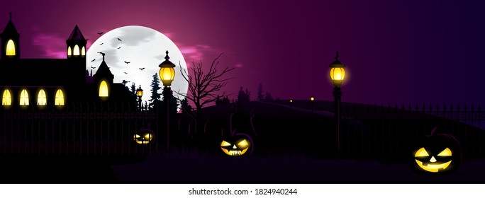 Happy Halloween Night Scene Pumpkins Haunted Stock Vector (Royalty Free ...