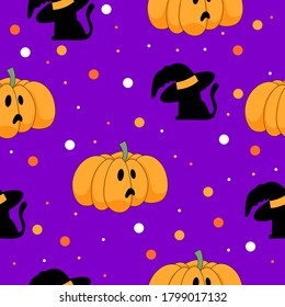 Happy halloween night seamless pattern background. Halloween art for design halloween party invitation, children t-shirt print, wallpaper, greeting gift card, wrapping paper etc. 