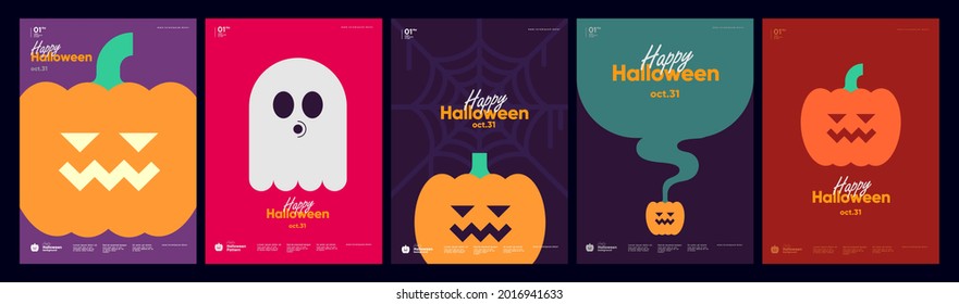 Happy Halloween. October 31. A set of simple vector illustrations. Minimalist, geometric, background pattern, icon. Perfect for poster, media banner, cover or postcard.