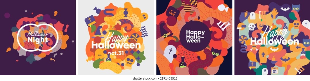 Happy Halloween. October 31. A set of vector illustrations. Autumn Backgrounds. Hello pumpkin season.