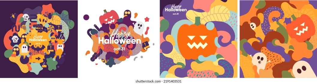 Happy Halloween. October 31. A set of vector illustrations. Autumn Backgrounds. Hello pumpkin season.