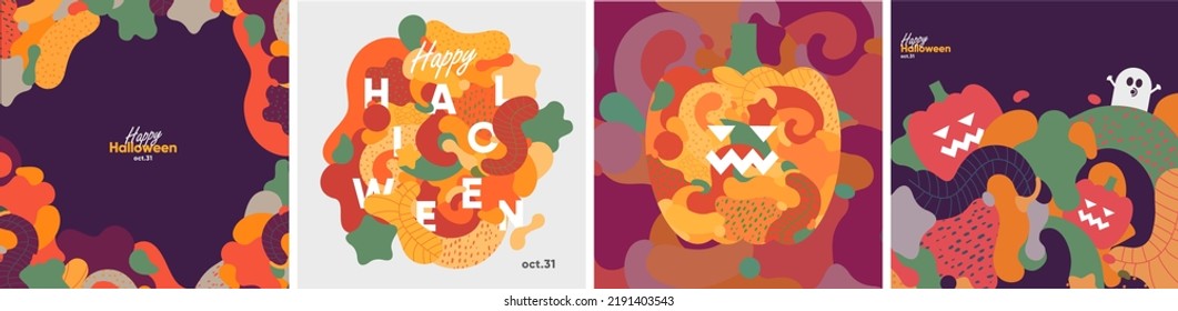 Happy Halloween. October 31. A set of vector illustrations. Autumn Backgrounds. Hello pumpkin season.