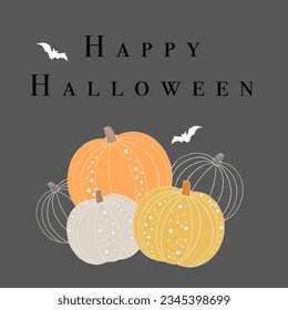 Happy Halloween. October 31. Set of simple vector illustrations. Minimalistic, geometric background, pattern, icon, pumpkins, horror, fear. Perfect for poster, media banner, cover or flyer.