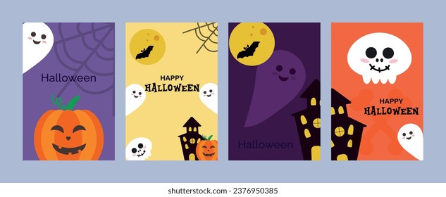 Happy Halloween. October 31. Set of vector illustrations for Halloween. Minimalist, geometric, background pattern. Ideal for poster, media banner, cover or card.