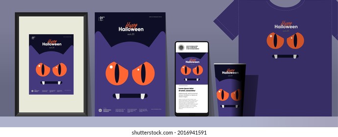 Happy Halloween. October 31. Simple, vector, flat illustration. Set of elements, picture, poster, mobile screen, t-shirt, glass. Perfect for poster, media banner, cover or postcard.