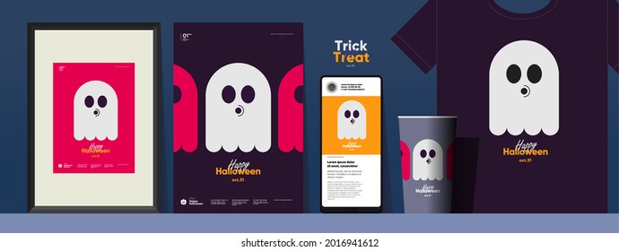 Happy Halloween. October 31. Simple, vector, flat illustration. Set of elements, picture, poster, mobile screen, t-shirt, glass. Perfect for poster, media banner, cover or postcard.