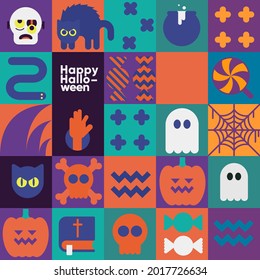 Happy Halloween. October 31. Simple, vector, flat illustration. Minimalist, geometric, background pattern. Perfect for poster, media banner, cover or postcard.