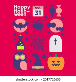 Happy Halloween. October 31. Simple, vector, flat illustration. Minimalist, geometric, background pattern. Perfect for poster, media banner, cover or postcard.
