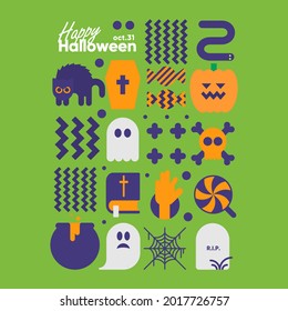 Happy Halloween. October 31. Simple, vector, flat illustration. Minimalist, geometric, background icon. Perfect for poster, media banner, cover or postcard.