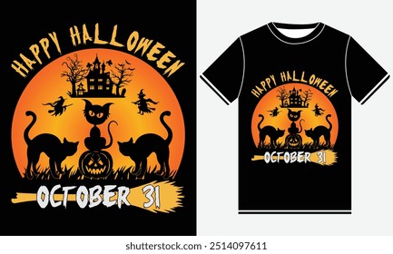 Happy Halloween October 31 T-shirt, Halloween T shirt Design, Pumpkin Ghost, Cute Ghost, Halloween Elements, Vector illustration, Funny Halloween T shirt Design, Horror T-shirt Design Template, Print