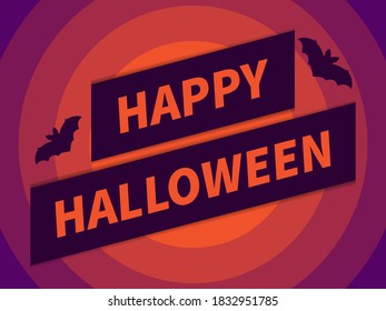 Happy Halloween, October 31st. Festive banner with text and bats on colorful circles background. Design for banners, postcards and greeting cards. Vector illustration