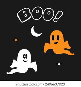 Happy Halloween. October 31st. A poster with cute ghosts. Minimalistic style. vector illustration.