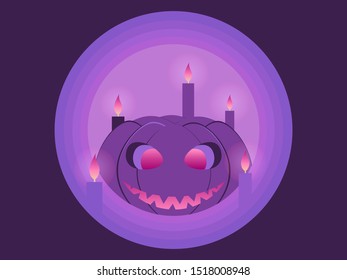 Happy Halloween, October 31st. Pumpkin and candles paper cut style. Jack-o-lantern violet color. Vector illustration