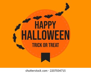 Happy Halloween October 31st, trick or treat. Round emblem with flying bats. Design for banners, posters and promotional products. Vector illustration