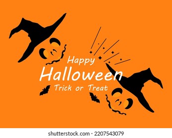 Happy Halloween October 31st, trick or treat. Festive banner with Halloween carved face in witch hat and bats. Design for greeting cards, posters and banners. Vector illustration